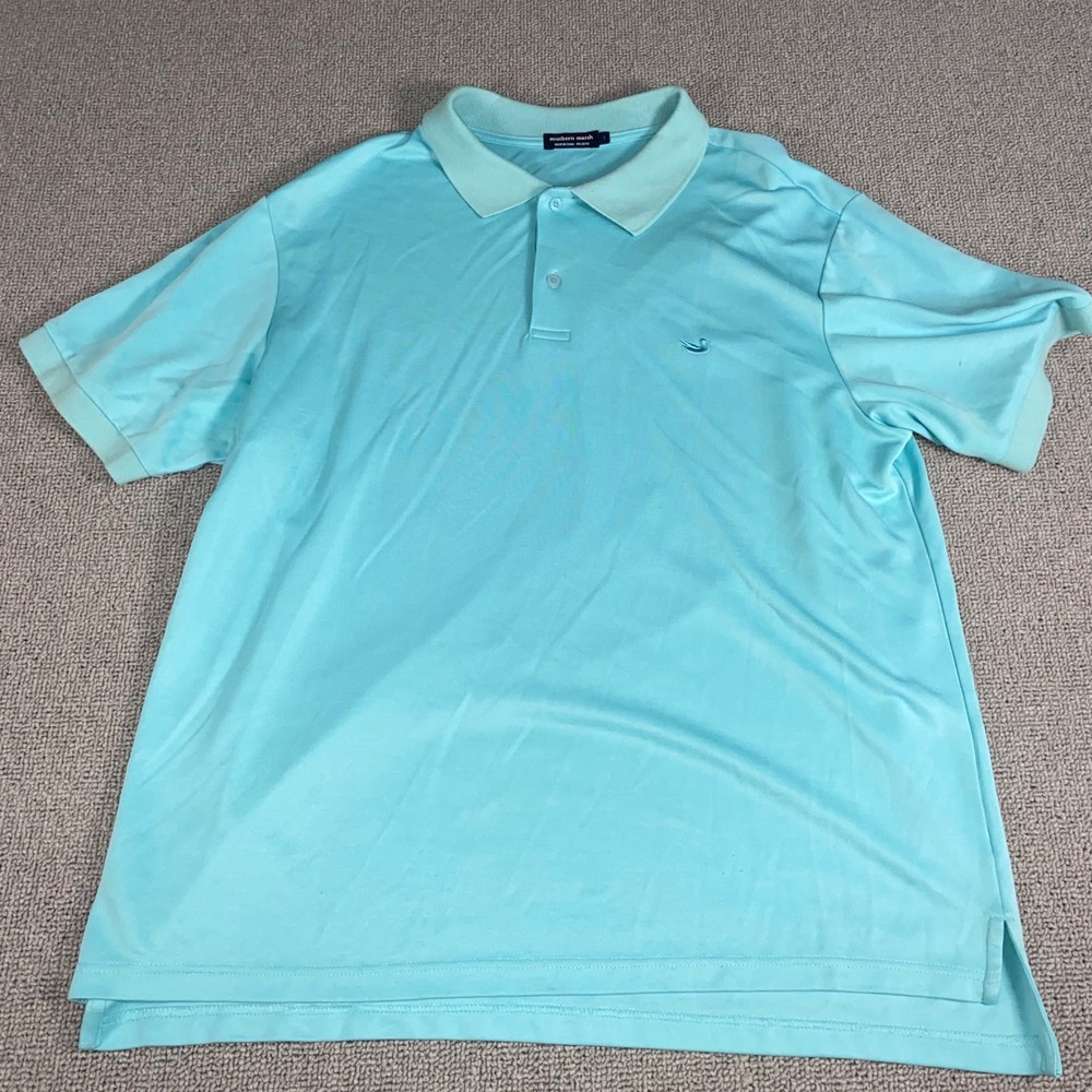 Southern Marsh Polo Shirt Mens Large Blue Short Sleeve Modal Blend Logo Casual